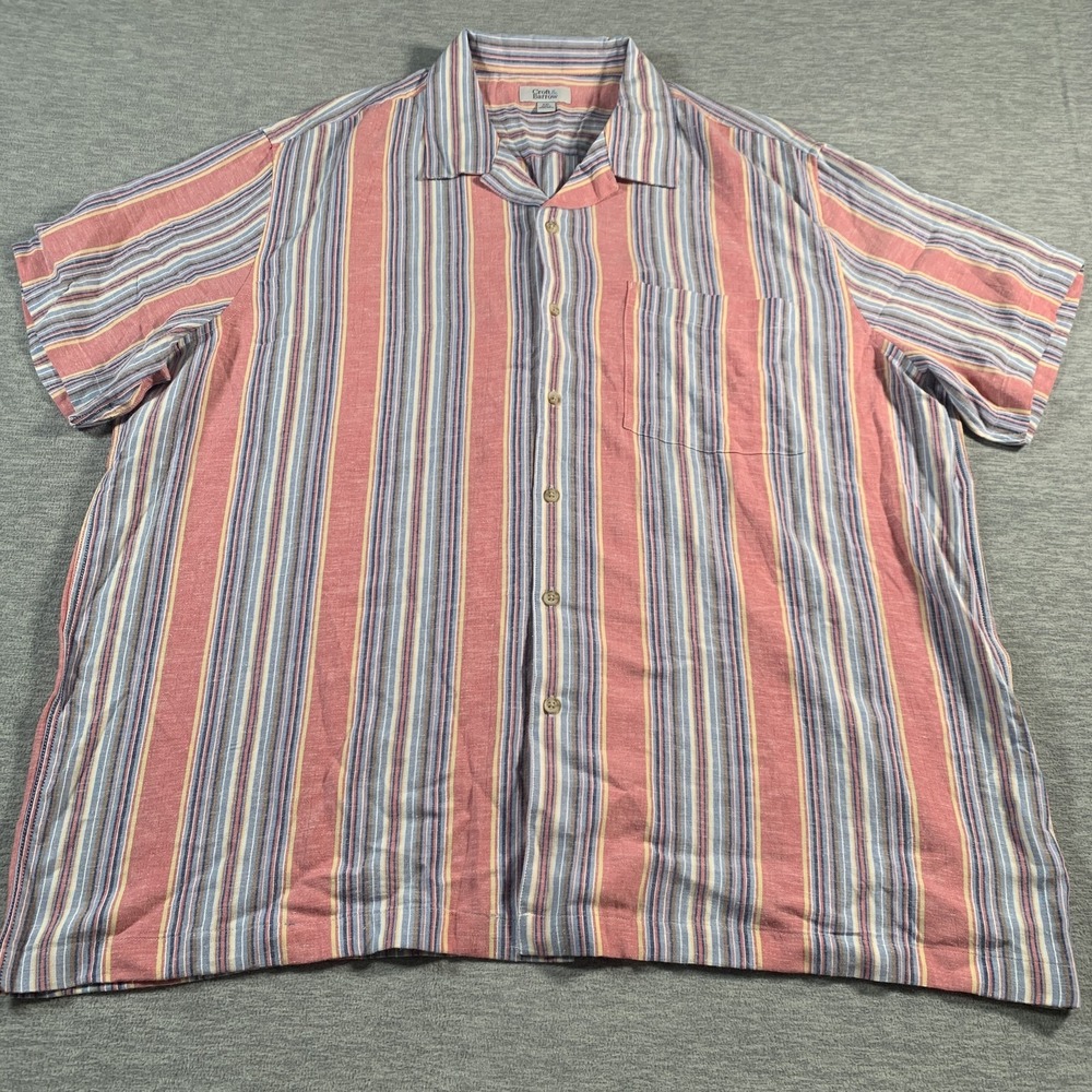 Croft & Barrow Shirt Mens 2XL Linen Blend Striped Button Up Pocket Casual